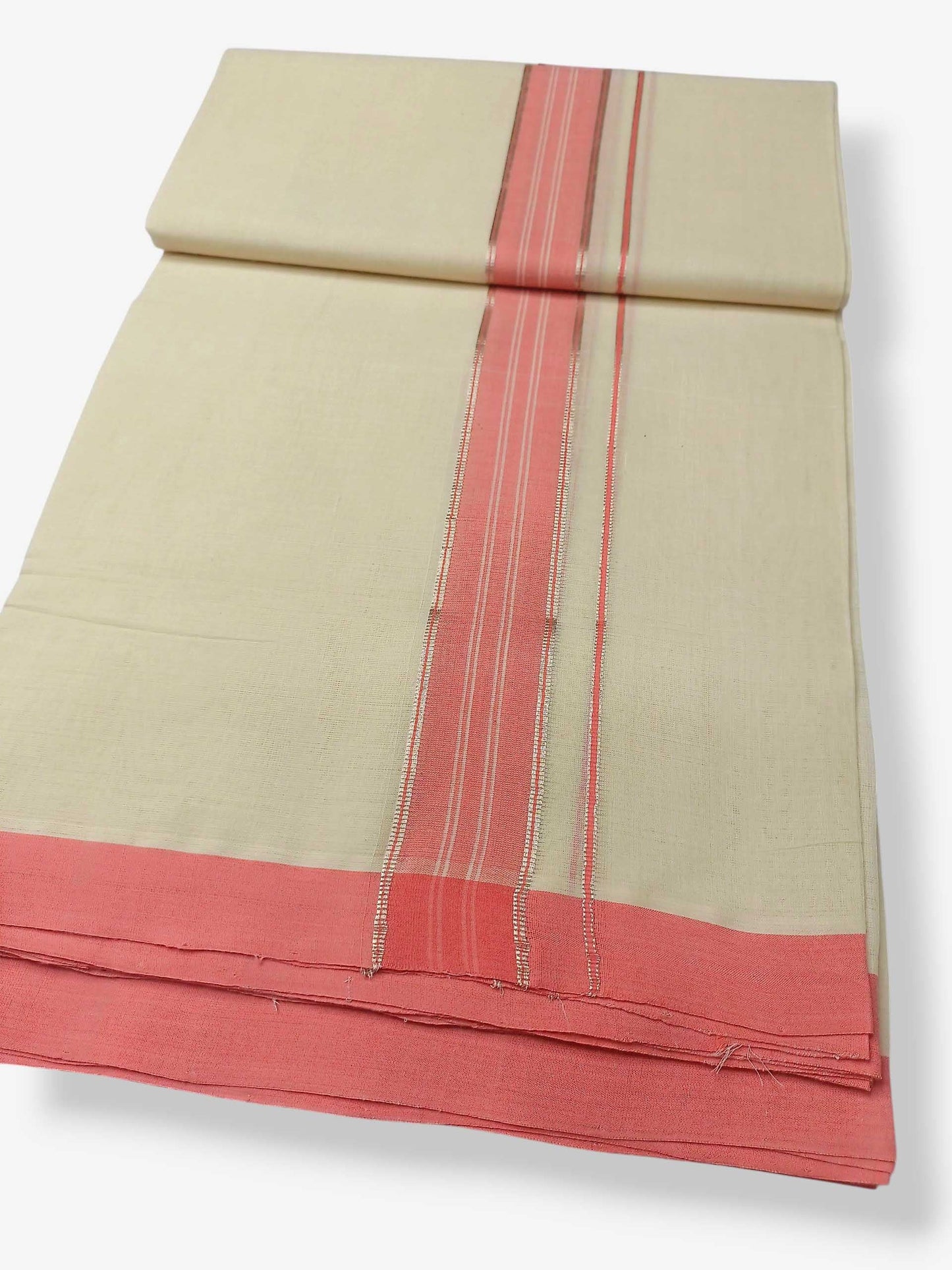 Balaramapuram Handloom Double Mundu Pure Cotton with Rose Border
