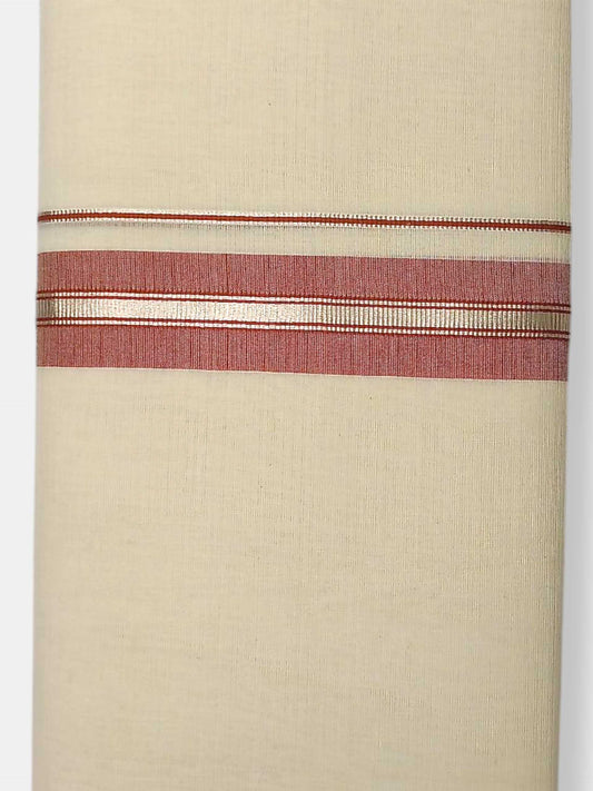 Balaramapuram Handloom Double Mundu Pure Cotton with Dark Orange Border
