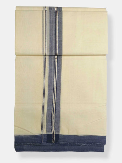 Balaramapuram Handloom Double Mundu Pure Cotton with Blue Border