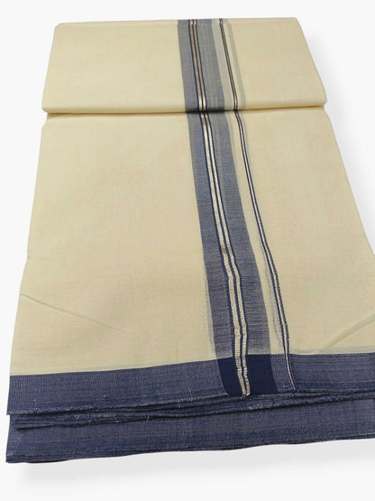 Balaramapuram Handloom Double Mundu Pure Cotton with Blue Border
