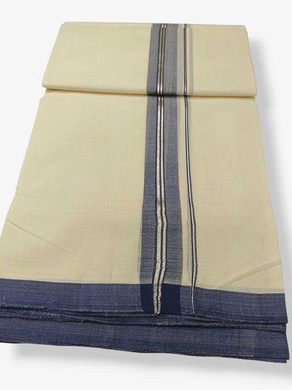 Balaramapuram Handloom Double Mundu Pure Cotton with Blue Border