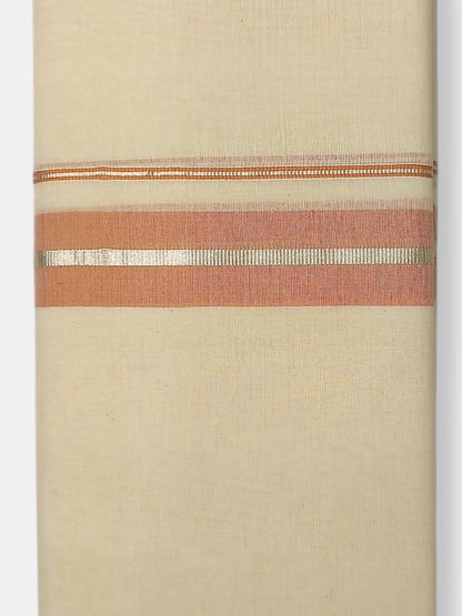 Balaramapuram Handloom Double Mundu Pure Cotton with Peach Border