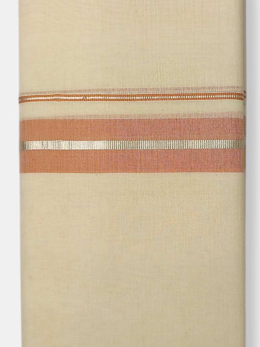 Balaramapuram Handloom Double Mundu Pure Cotton with Peach Border