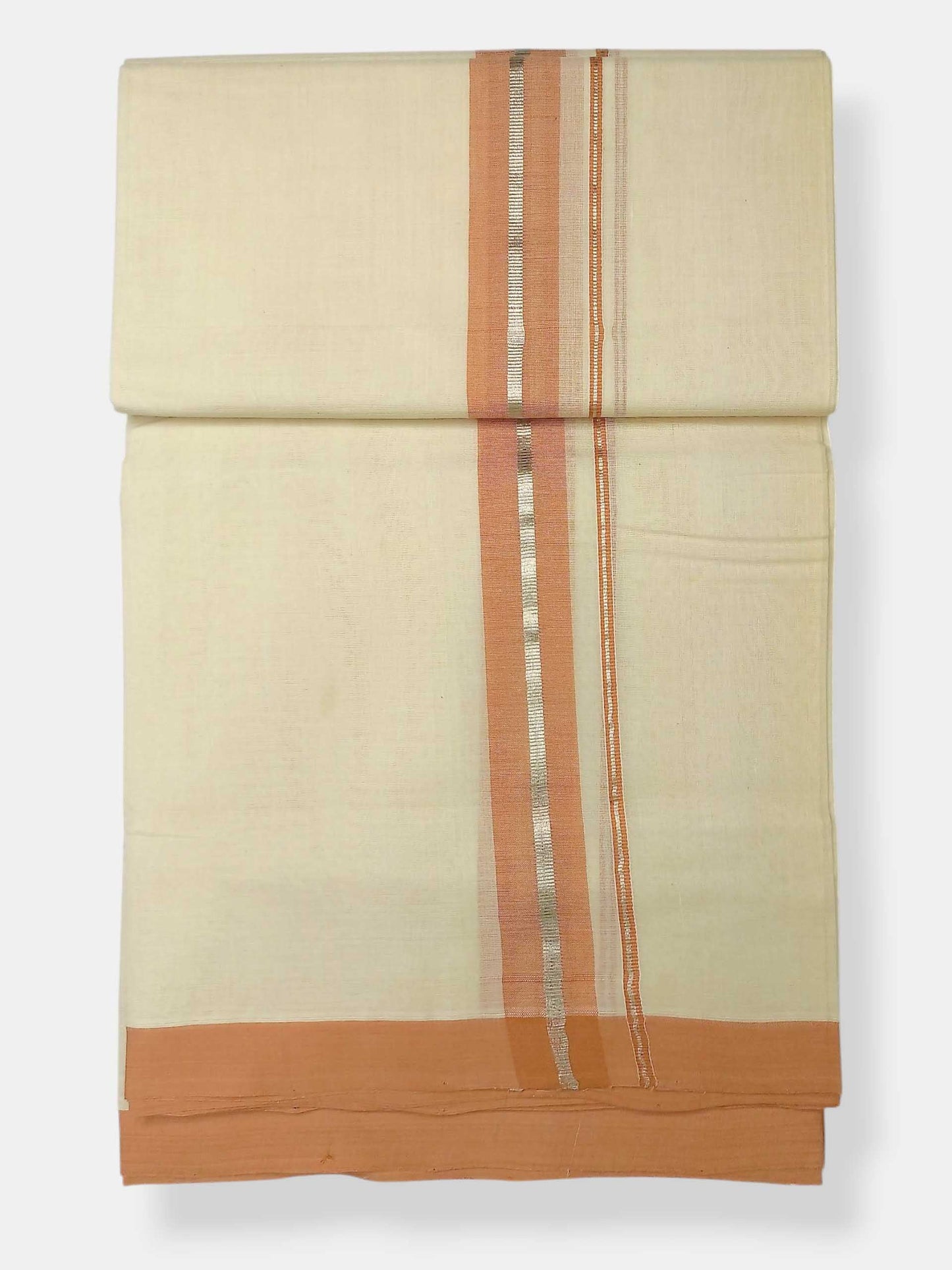 Balaramapuram Handloom Double Mundu Pure Cotton with Peach Border