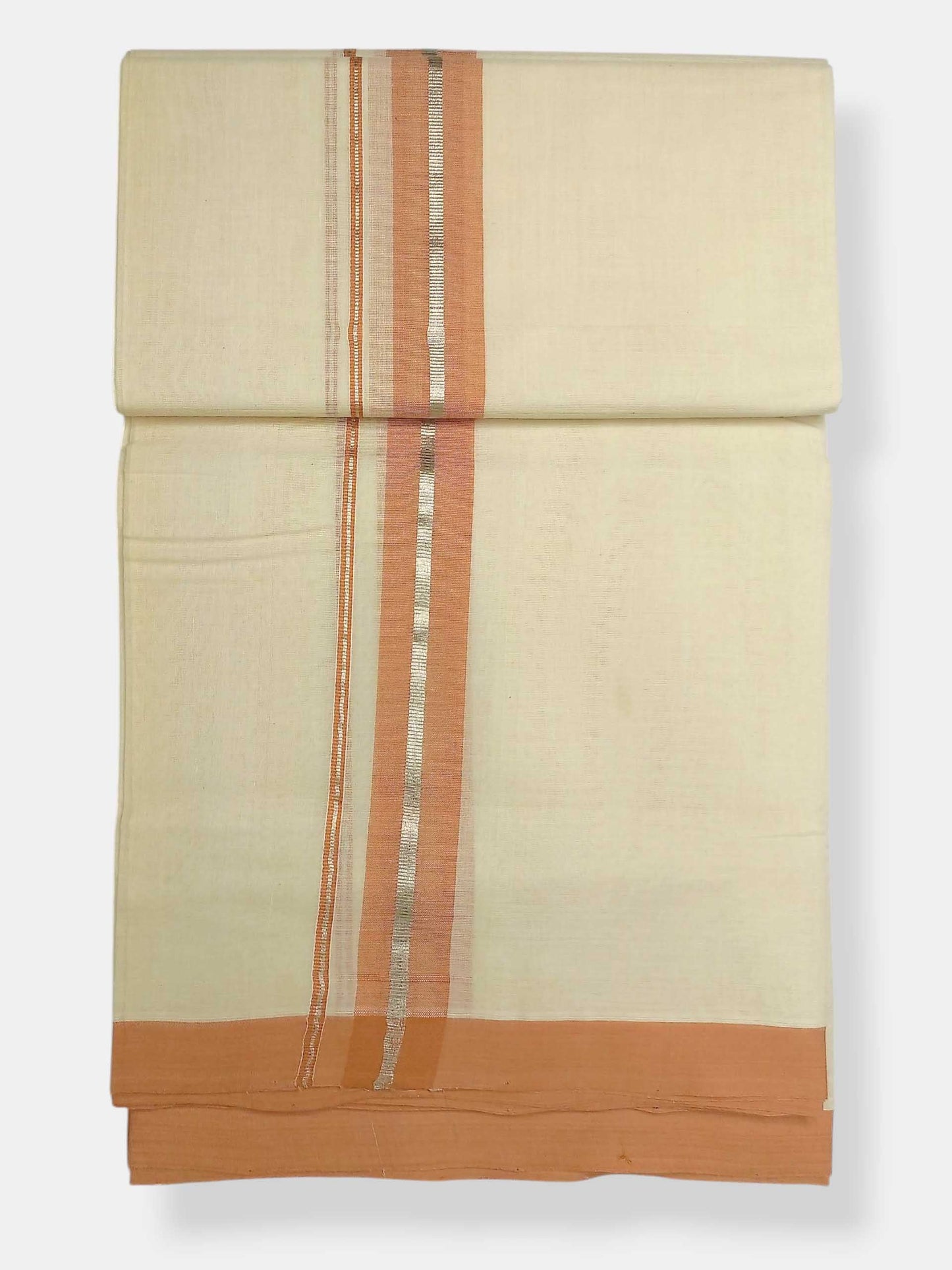 Balaramapuram Handloom Double Mundu Pure Cotton with Peach Border