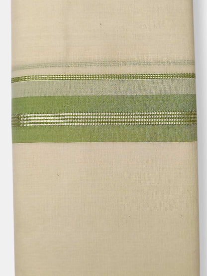 Balaramapuram Handloom Double Mundu Pure Cotton with Green Border