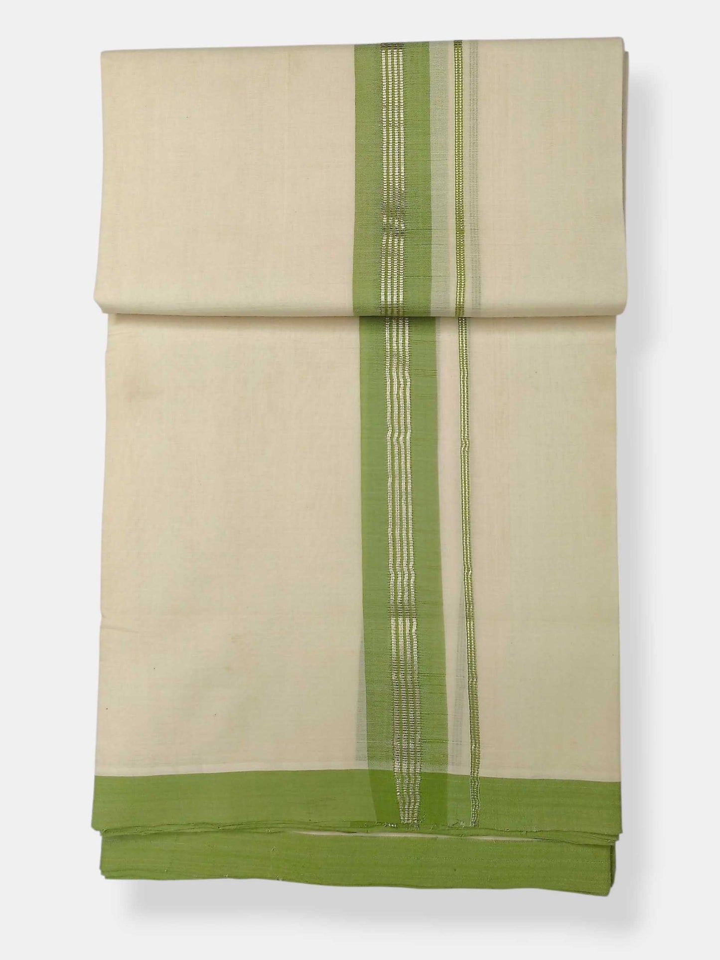 Balaramapuram Handloom Double Mundu Pure Cotton with Green Border