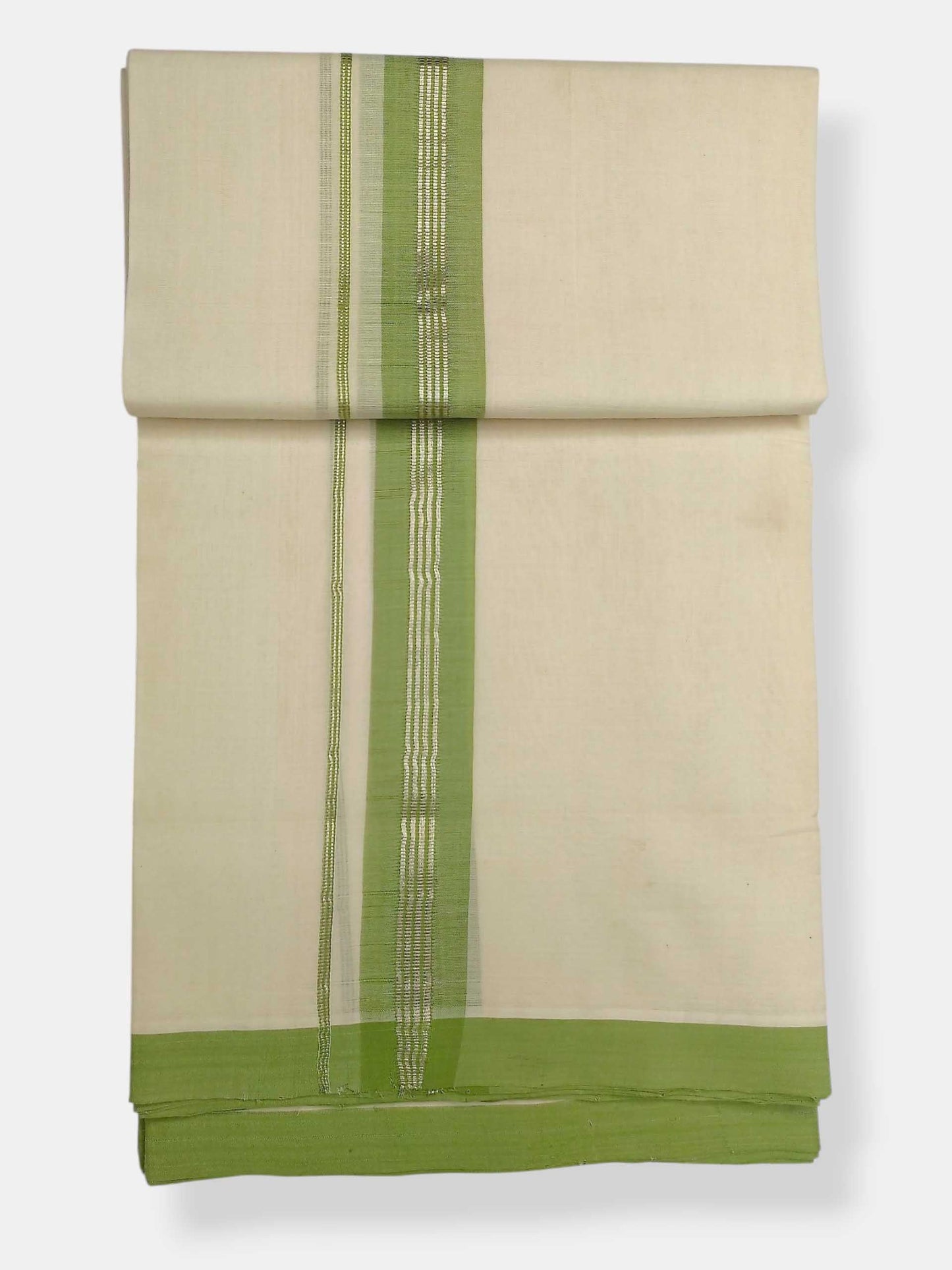 Balaramapuram Handloom Double Mundu Pure Cotton with Green Border