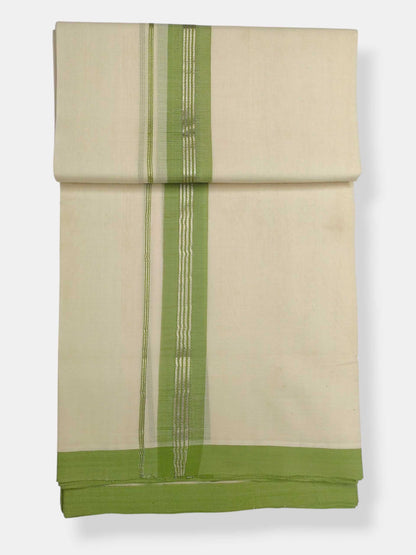 Balaramapuram Handloom Double Mundu Pure Cotton with Green Border