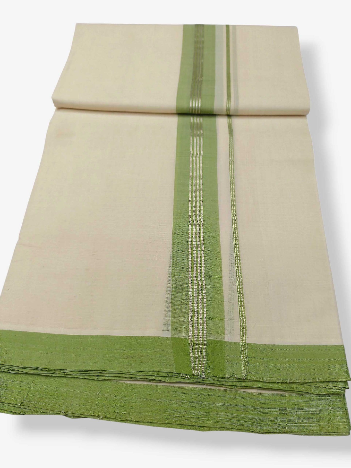Balaramapuram Handloom Double Mundu Pure Cotton with Green Border