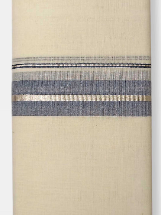 Balaramapuram Handloom Double Mundu Pure Cotton with Blue Border