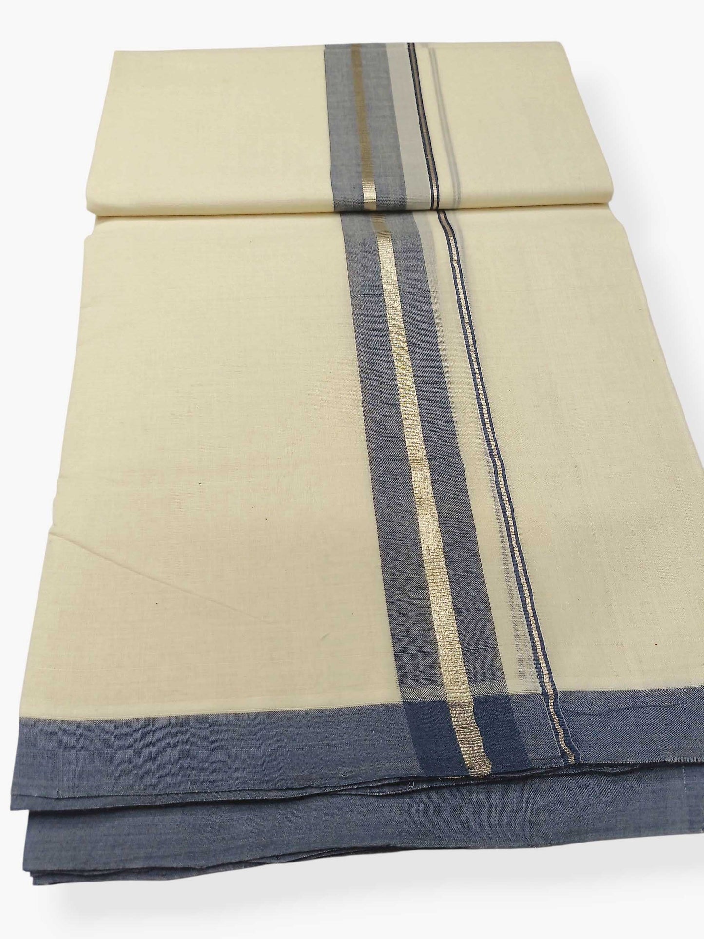 Balaramapuram Handloom Double Mundu Pure Cotton with Blue Border