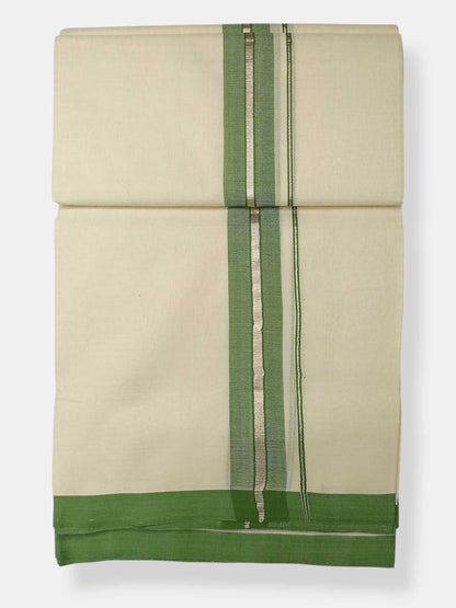 Balaramapuram Handloom Double Mundu Pure Cotton with Green Border