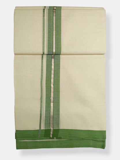 Balaramapuram Handloom Double Mundu Pure Cotton with Green Border