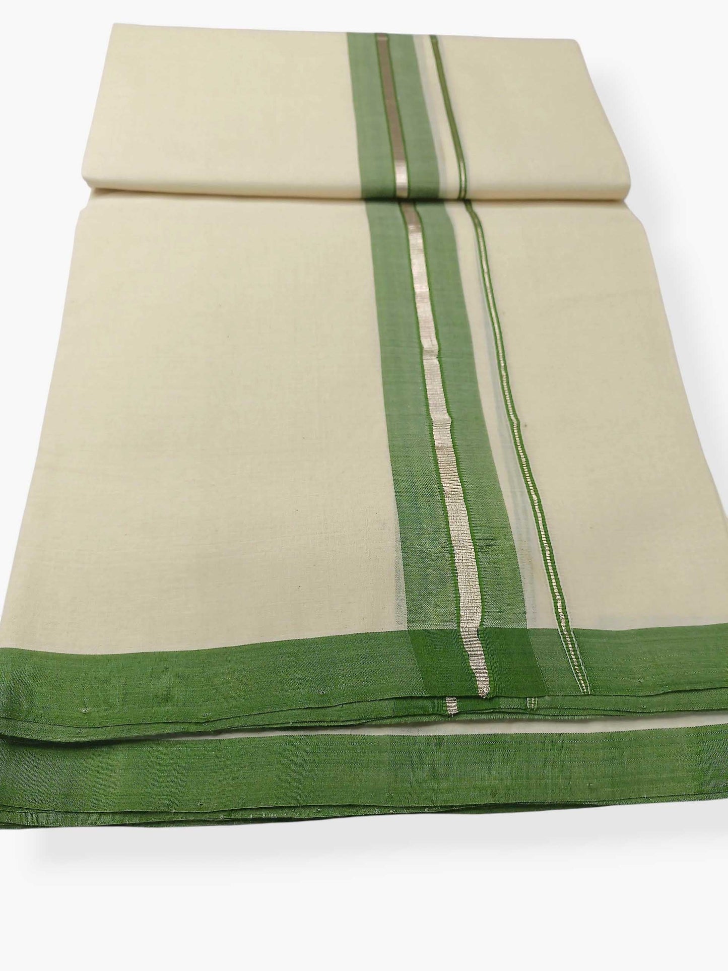 Balaramapuram Handloom Double Mundu Pure Cotton with Green Border