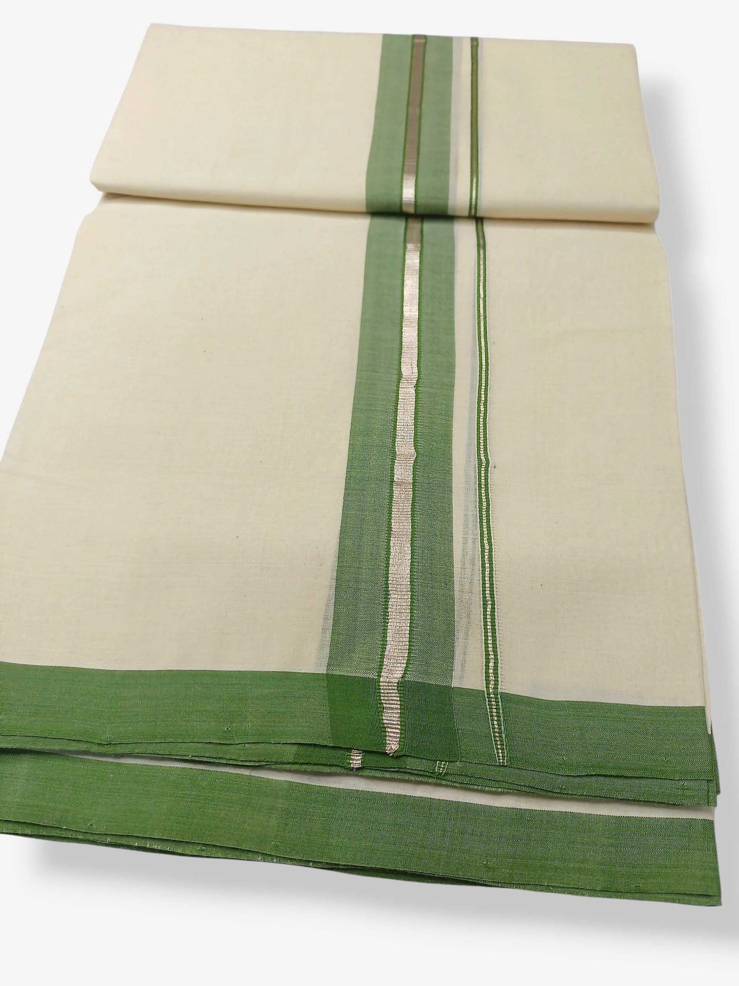 Balaramapuram Handloom Double Mundu Pure Cotton with Green Border