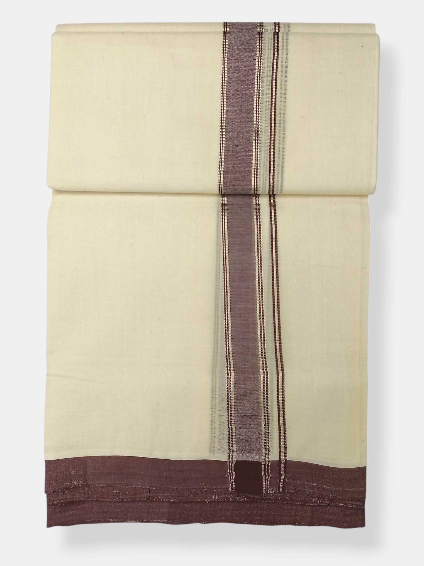 Balaramapuram Handloom Double Mundu Pure Cotton with Coffee Brown Border