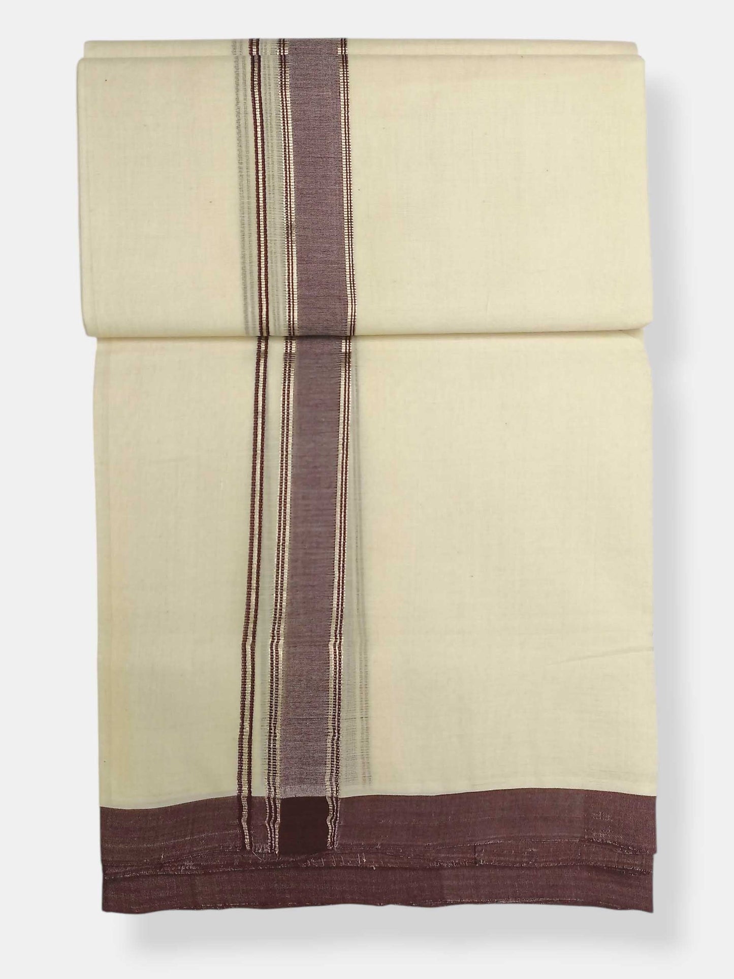 Balaramapuram Handloom Double Mundu Pure Cotton with Coffee Brown Border