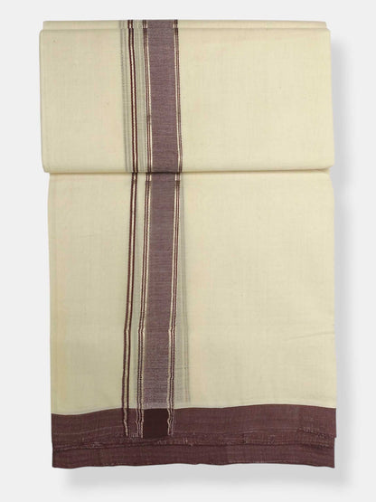 Balaramapuram Handloom Double Mundu Pure Cotton with Coffee Brown Border