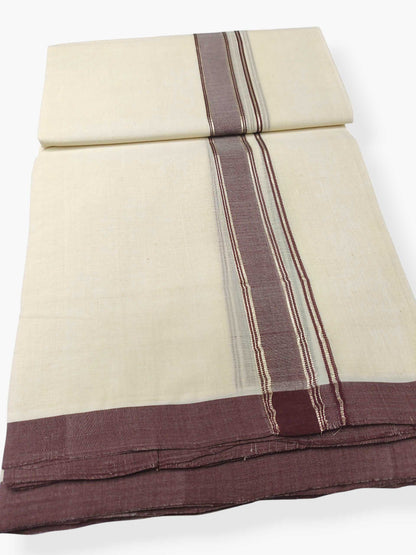 Balaramapuram Handloom Double Mundu Pure Cotton with Coffee Brown Border