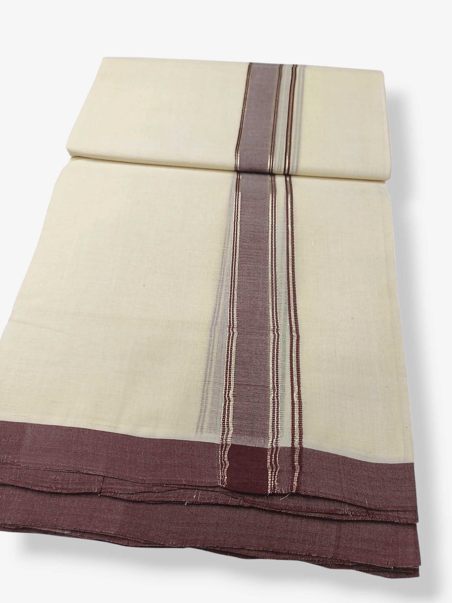 Balaramapuram Handloom Double Mundu Pure Cotton with Coffee Brown Border