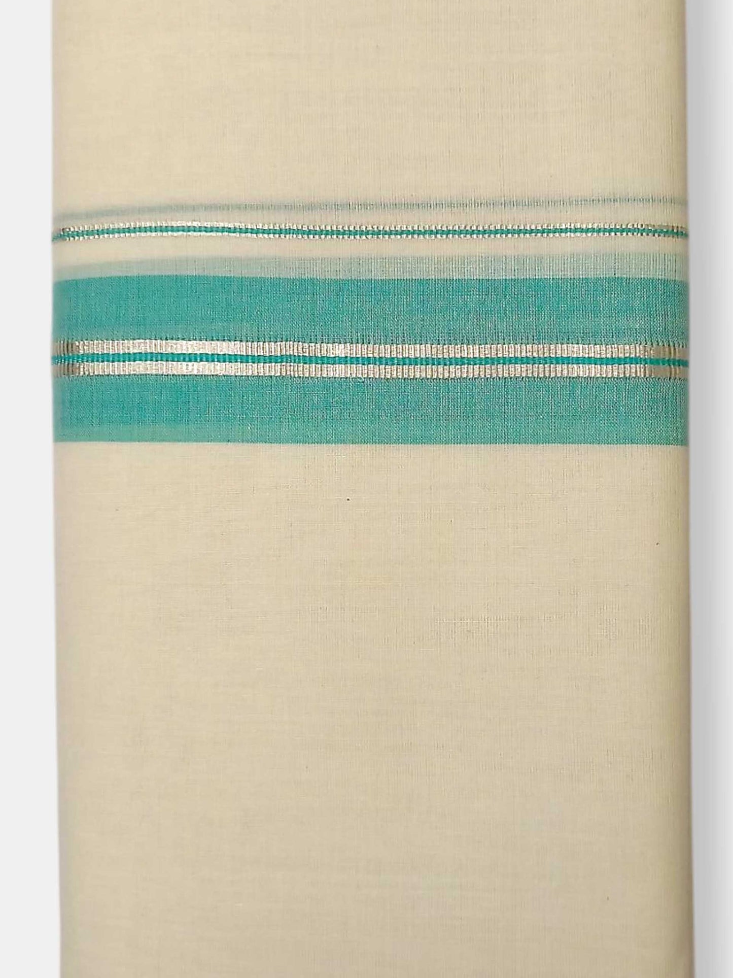 Balaramapuram Handloom Double Mundu Pure Cotton with Turquoise Border
