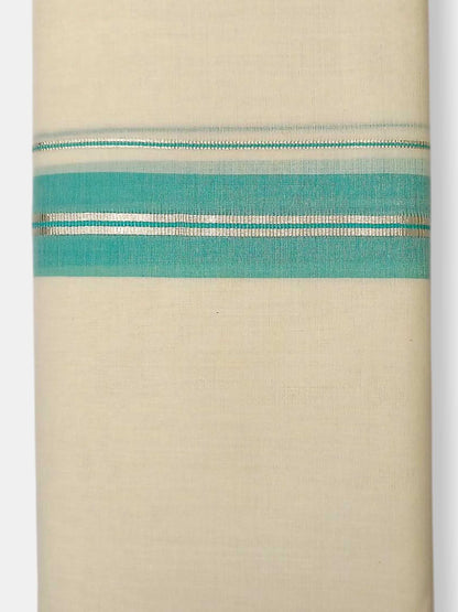 Balaramapuram Handloom Double Mundu Pure Cotton with Turquoise Border