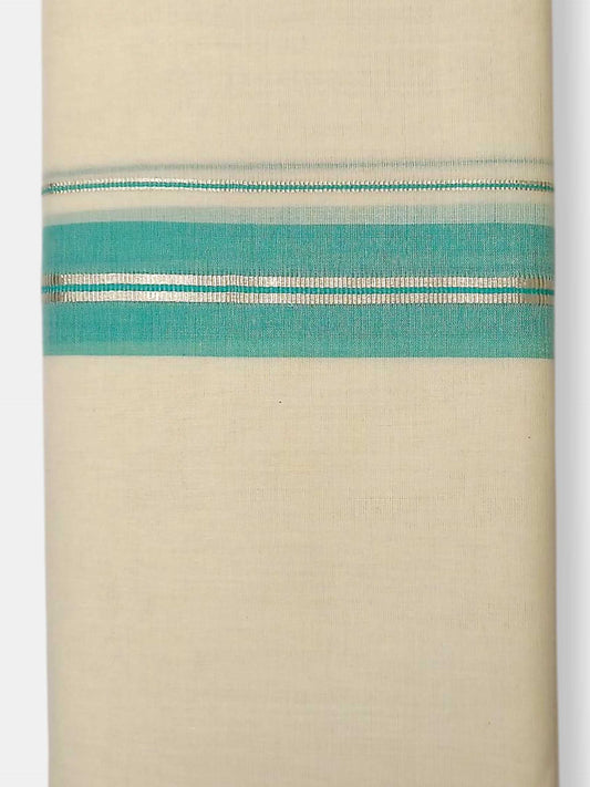 Balaramapuram Handloom Double Mundu Pure Cotton with Turquoise Border
