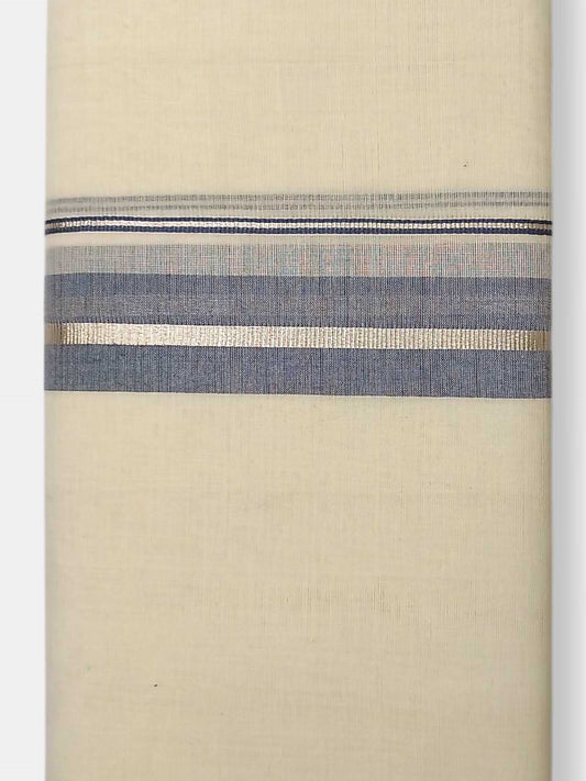 Balaramapuram Handloom Double Mundu Pure Cotton with Blue Border