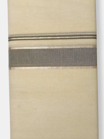Balaramapuram Handloom Double Mundu Pure Cotton with Gray Border