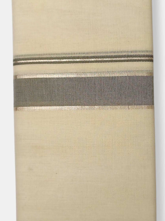 Balaramapuram Handloom Double Mundu Pure Cotton with Gray Border
