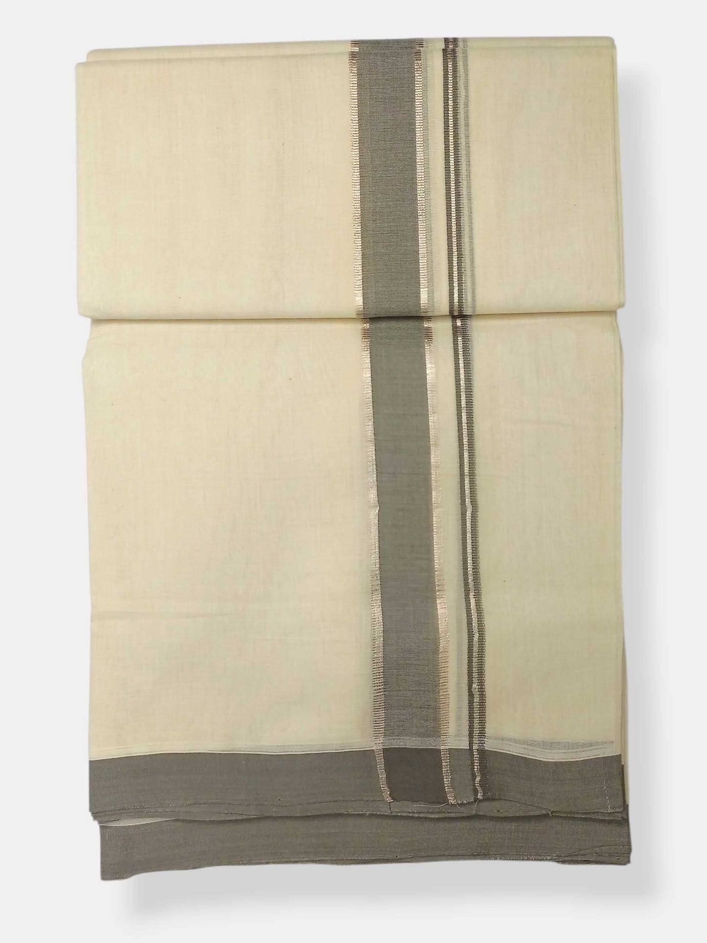 Balaramapuram Handloom Double Mundu Pure Cotton with Gray Border
