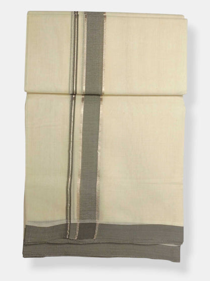 Balaramapuram Handloom Double Mundu Pure Cotton with Gray Border