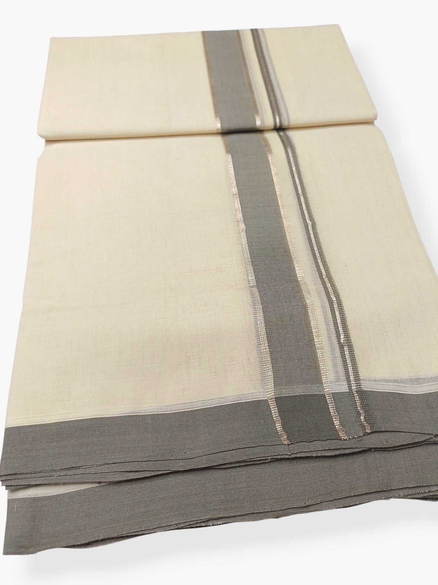 Balaramapuram Handloom Double Mundu Pure Cotton with Gray Border
