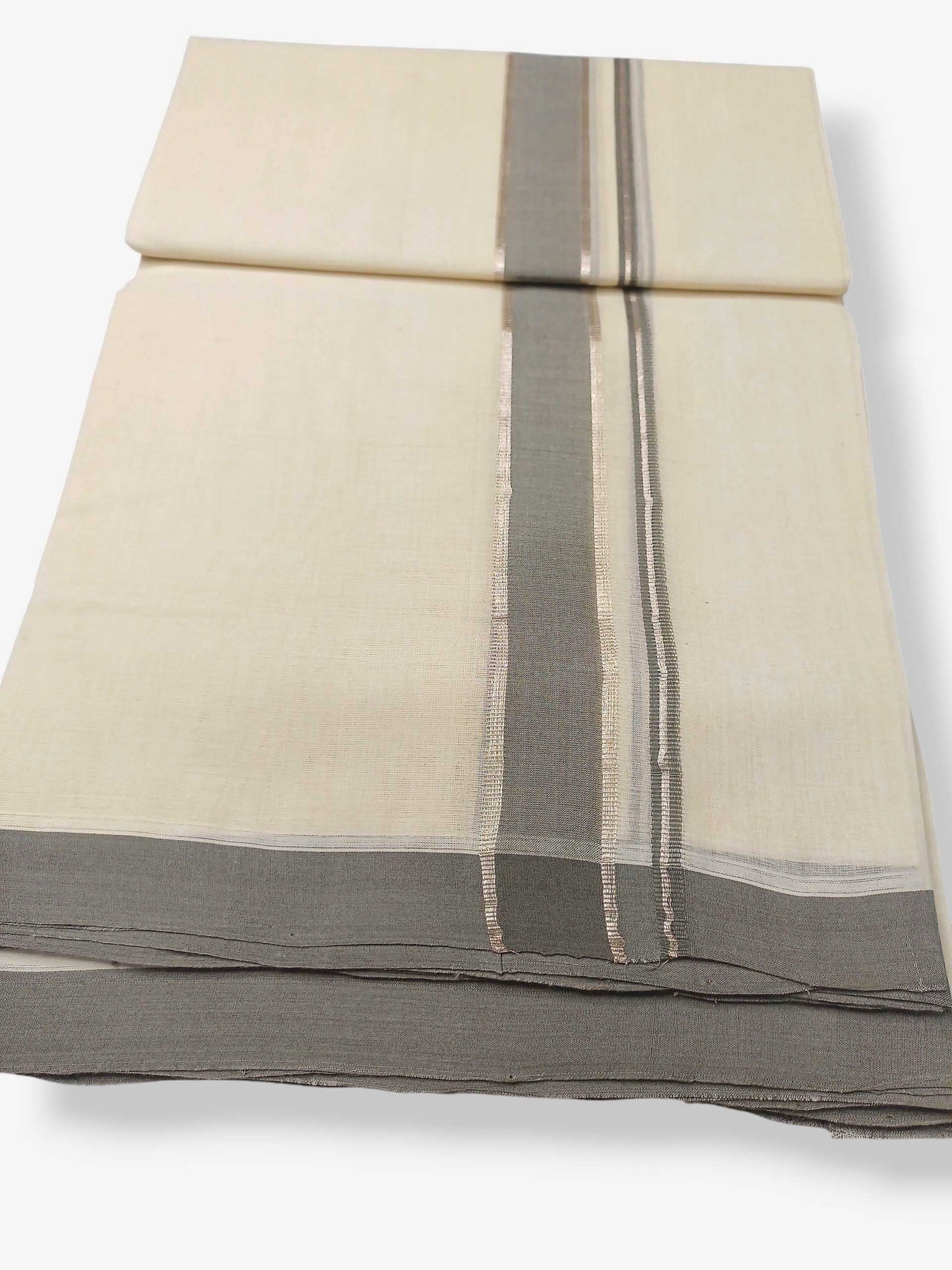 Balaramapuram Handloom Double Mundu Pure Cotton with Gray Border