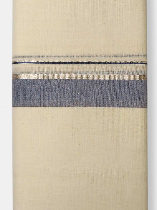 Balaramapuram Handloom Double Mundu Pure Cotton with Blue Border