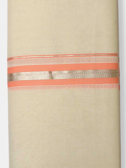 Balaramapuram Handloom Double Mundu Pure Cotton with Orange Border