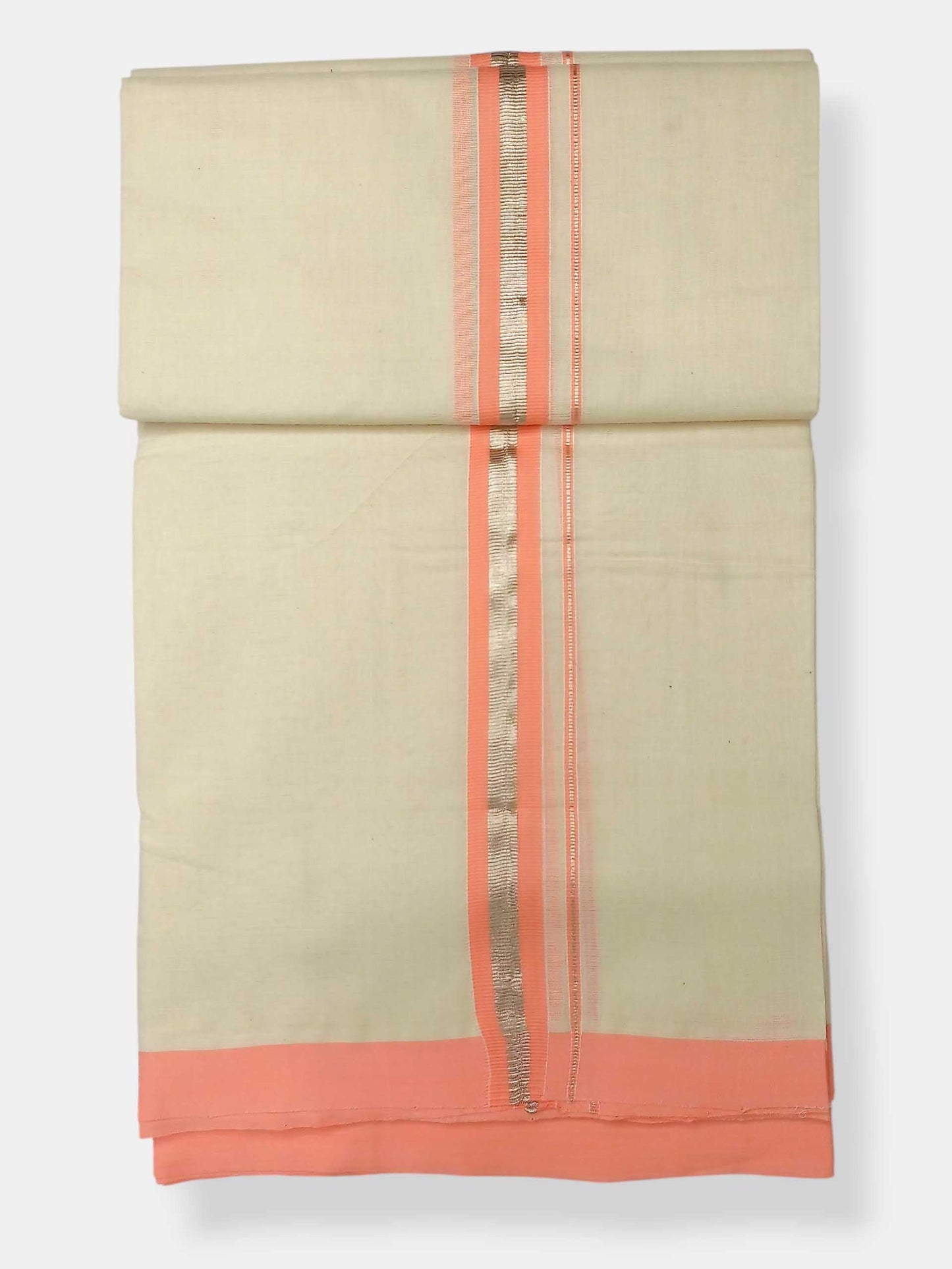 Balaramapuram Handloom Double Mundu Pure Cotton with Orange Border