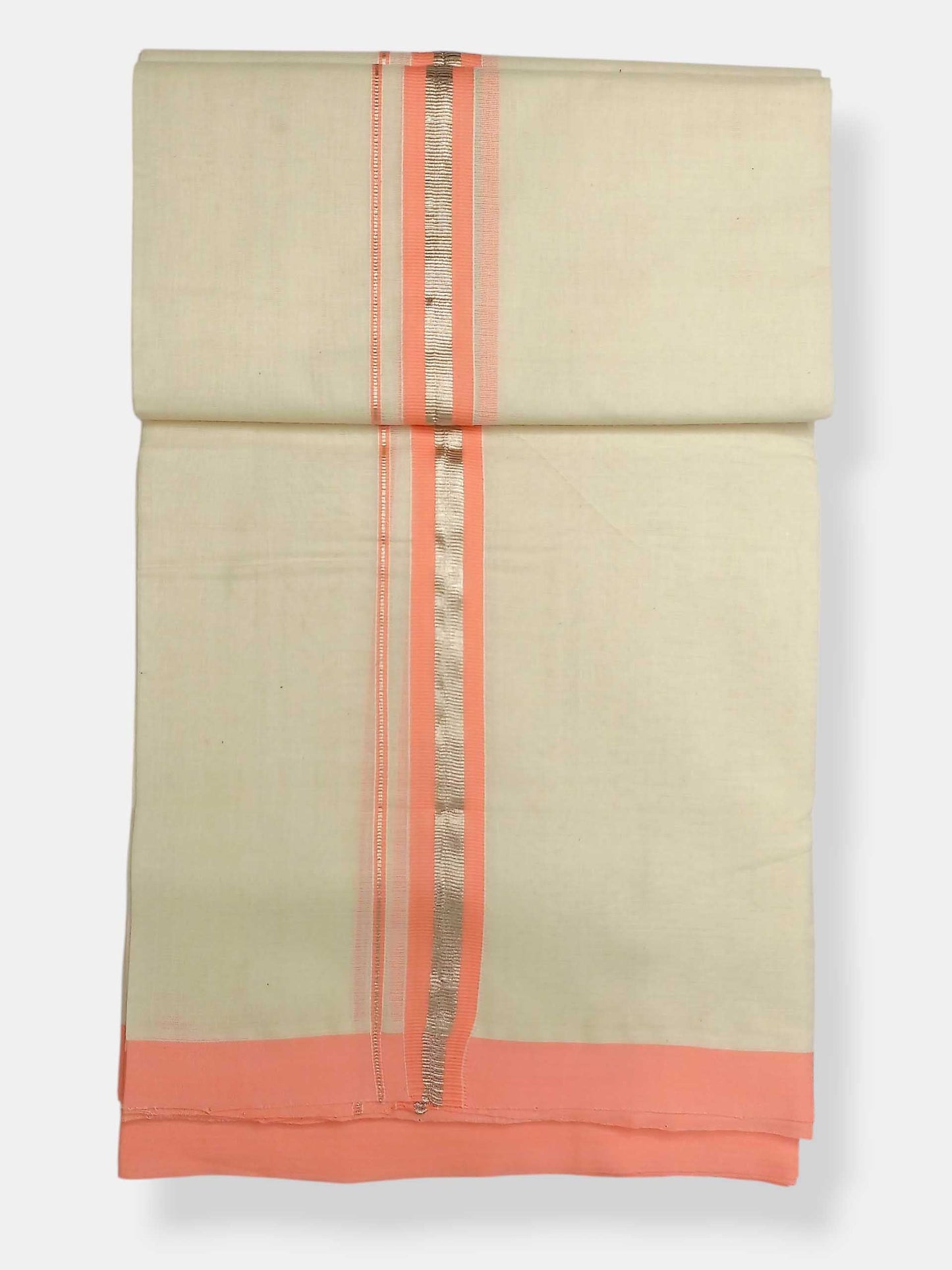Balaramapuram Handloom Double Mundu Pure Cotton with Orange Border