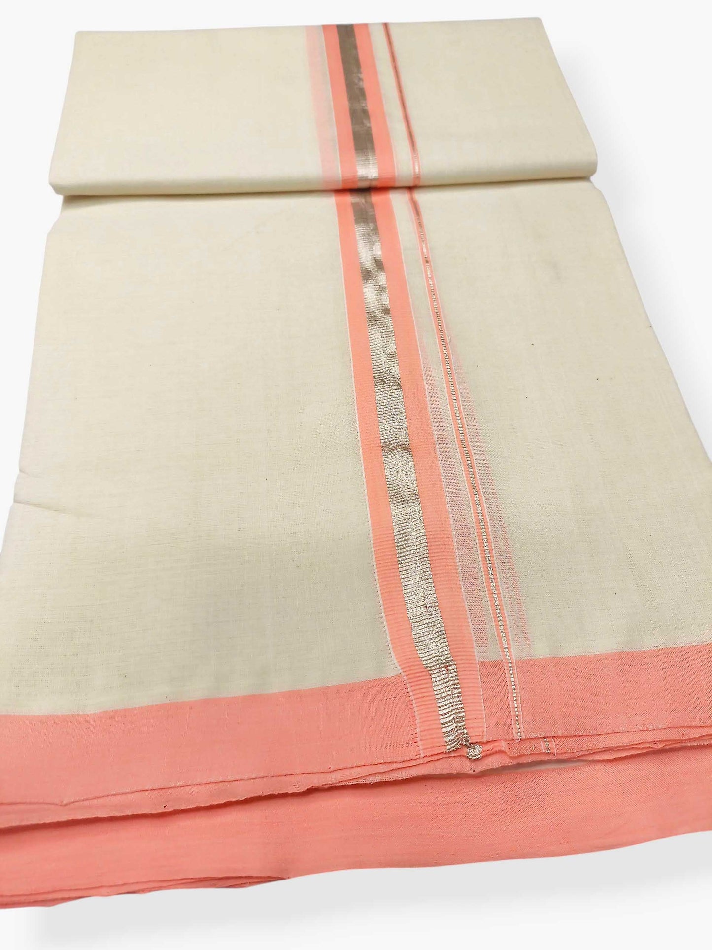 Balaramapuram Handloom Double Mundu Pure Cotton with Orange Border