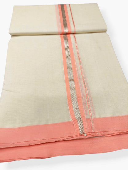 Balaramapuram Handloom Double Mundu Pure Cotton with Orange Border