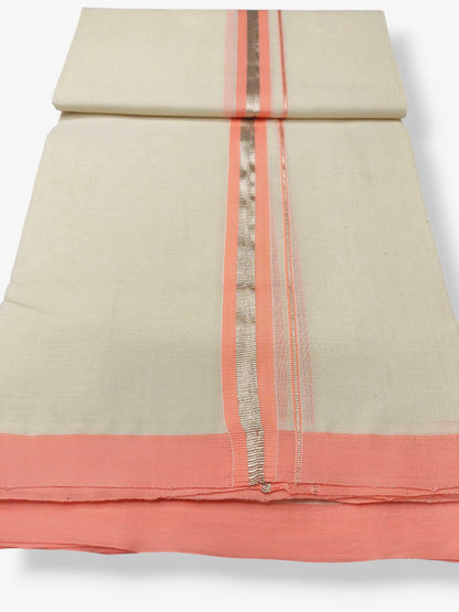 Balaramapuram Handloom Double Mundu Pure Cotton with Orange Border