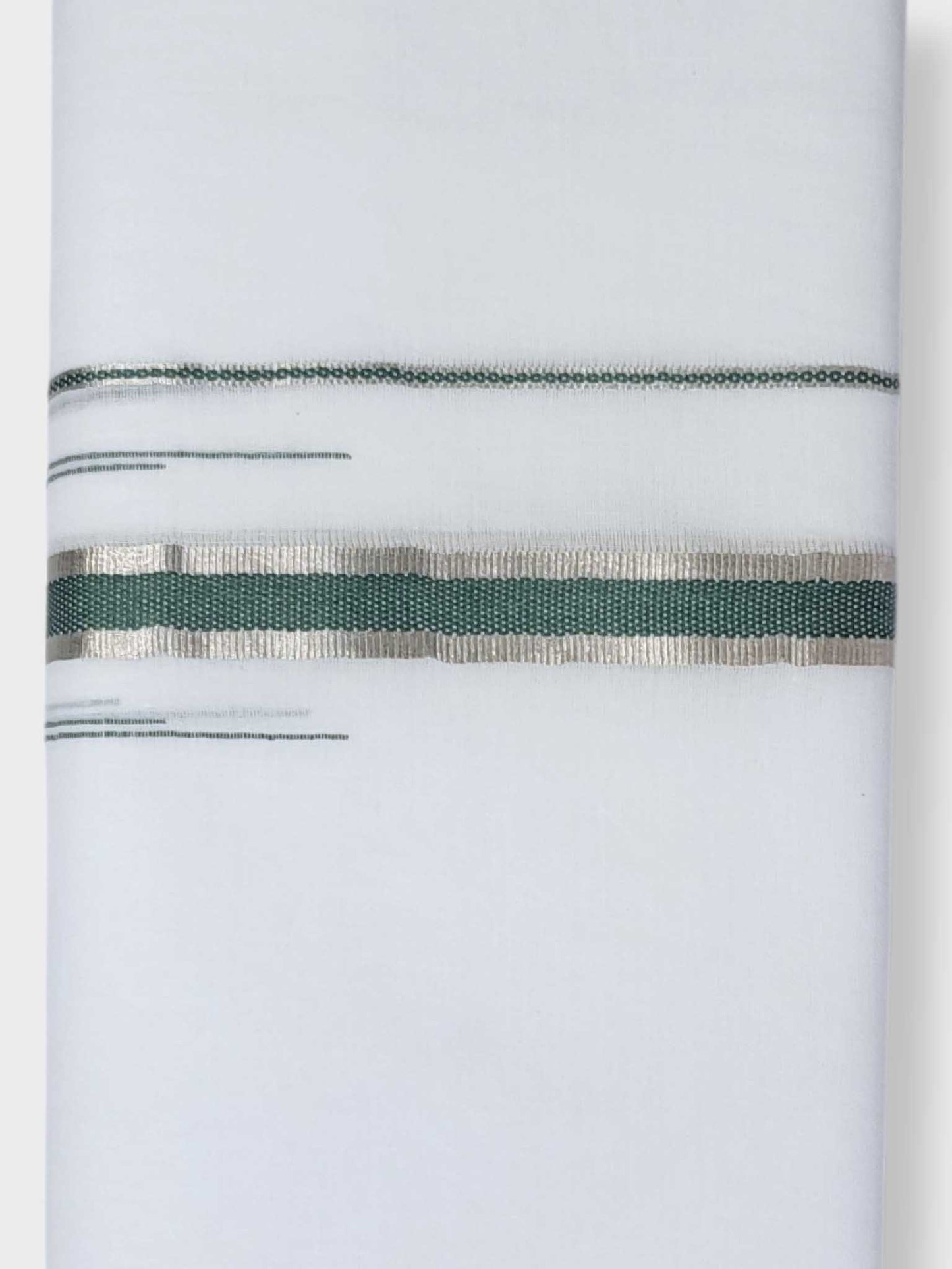 Pure White Chuttikara Double Dhoti with Light Green Border