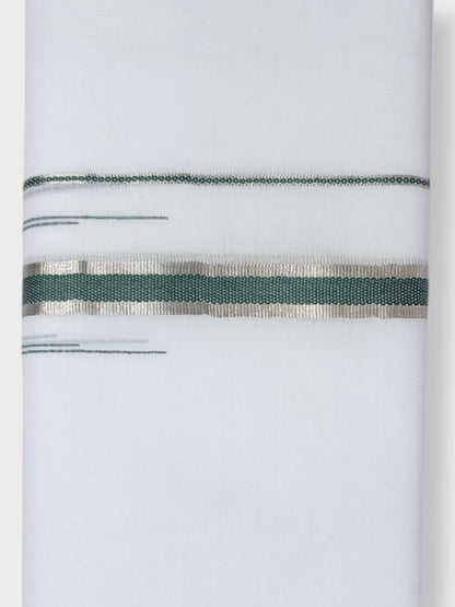 Pure White Chuttikara Double Dhoti with Light Green Border