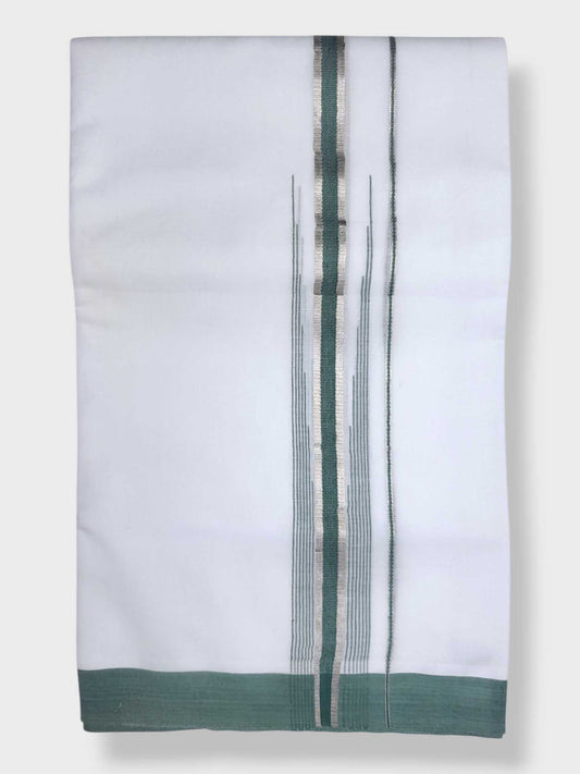 Pure White Chuttikara Double Dhoti with Light Green Border