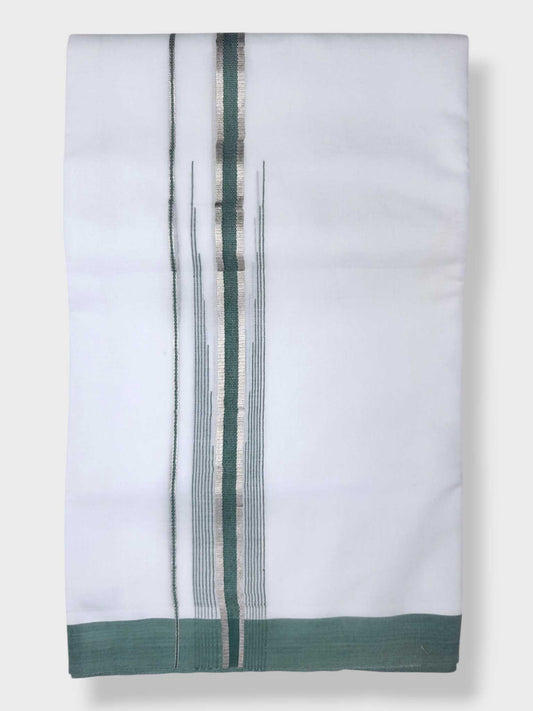 Pure White Chuttikara Double Dhoti with Light Green Border
