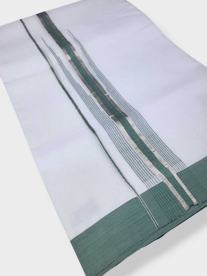 Pure White Chuttikara Double Dhoti with Light Green Border