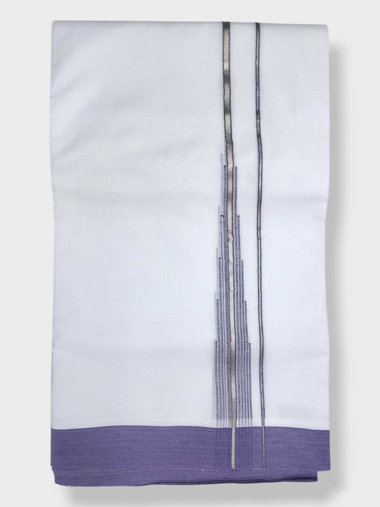 Pure White Chuttikara Double Dhoti with Lavender Border