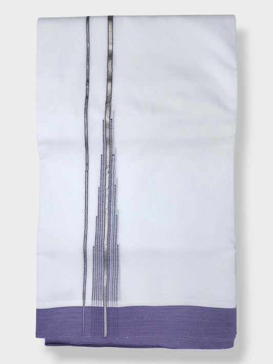 Pure White Chuttikara Double Dhoti with Lavender Border
