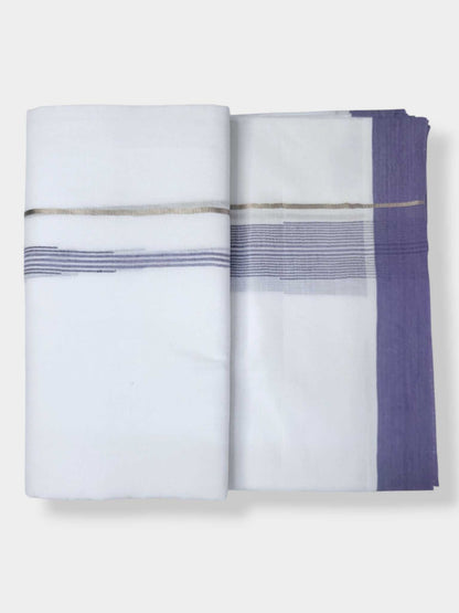 Pure White Chuttikara Double Dhoti with Lavender Border